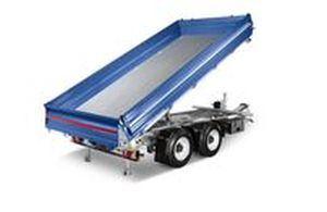 Tandemachs-Kippanhänger/Dumper – hydraulisch kippbare Ladefläche mit stabilen Bordwänden; ideal für Schüttgut, Bau- und Gartenmaterialien.