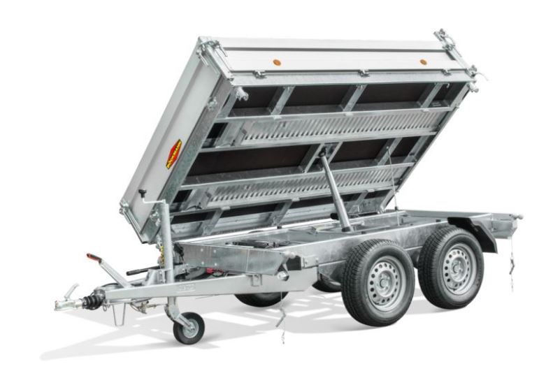 Dreiseitenkipper Anhänger mit Doppelachse – hydraulisch kippbar für Schüttgut und Baustellen.