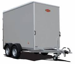 Tandemachs-Kofferanhänger/Boxanhänger – geschlossener, robuster Aufbau mit niedriger Ladehöhe, Zugdeichsel und Stützrad; ideal für Umzug, Messegut und palettierte Ware.